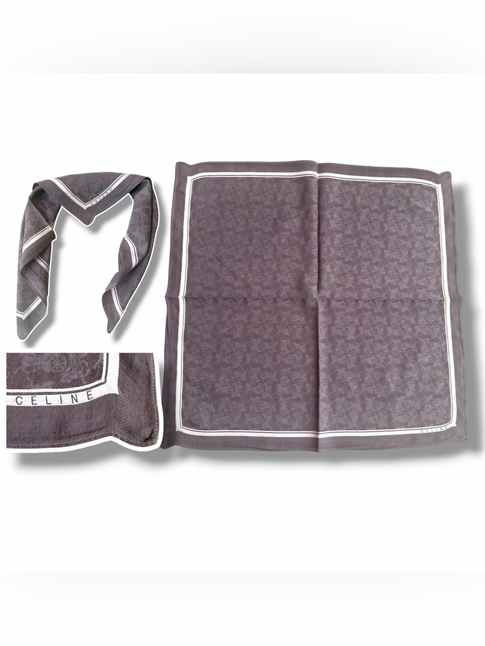 Celine square grey scarf handkerchief jacquard monogram motif